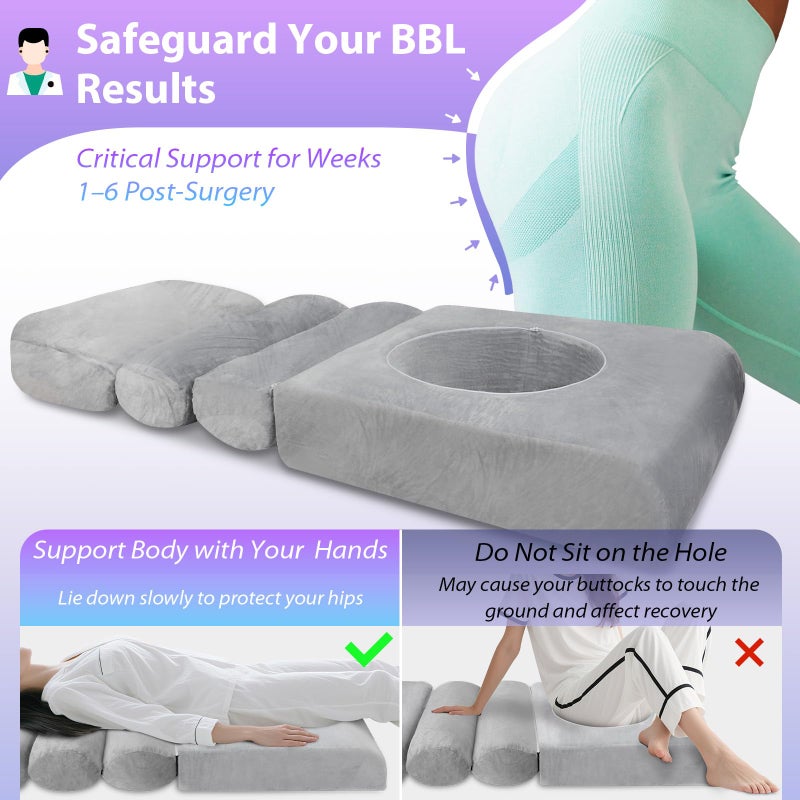 HOMCA BBL Bed After Surgery for Sleeping, Ergonomic BBL Pillow After Surgery with Hole, High Density Foam Brazilian Butt Lift Recovery Pillow with Removable Cover, BBL Recovery Must Haves(67x22x6.3in) - Image 4