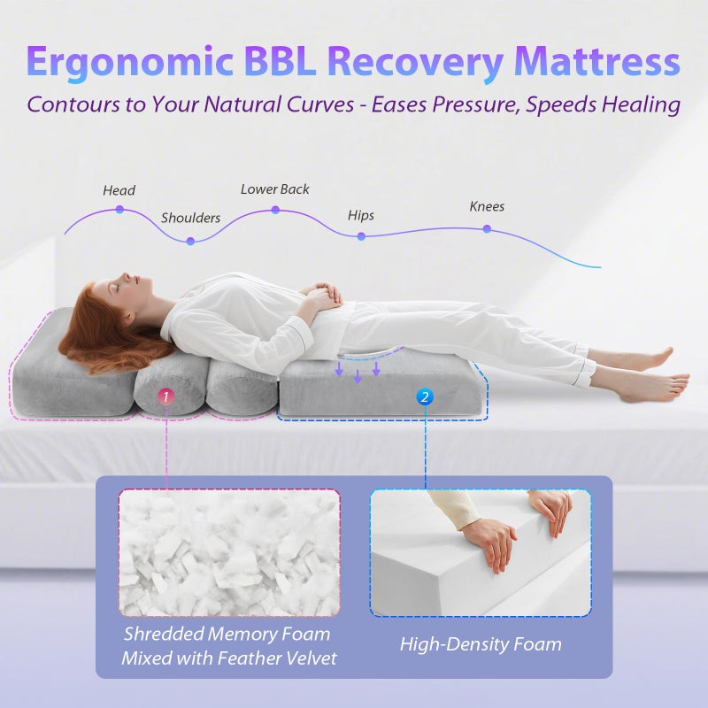 HOMCA BBL Bed After Surgery for Sleeping, Ergonomic BBL Pillow After Surgery with Hole, High Density Foam Brazilian Butt Lift Recovery Pillow with Removable Cover, BBL Recovery Must Haves(67x22x6.3in) - Image 2