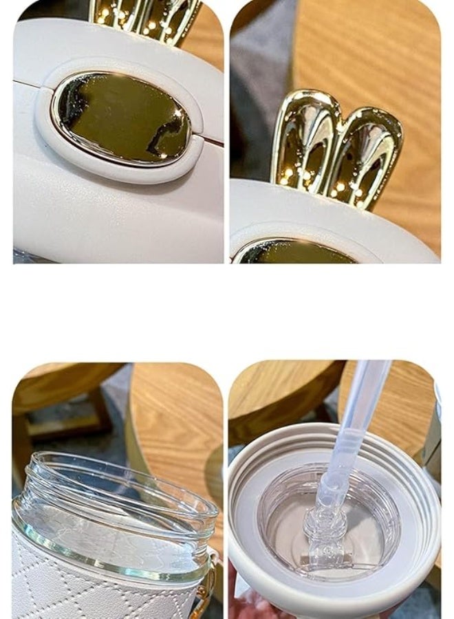 Spaceshoop 550ml Rabbit Ears Cute plastic water bottle with straw Kid Water Bottle Modern Style (white) - Image 3