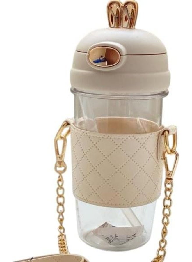 Spaceshoop 550ml Rabbit Ears Cute plastic water bottle with straw Kid Water Bottle Modern Style (white) - Image 1