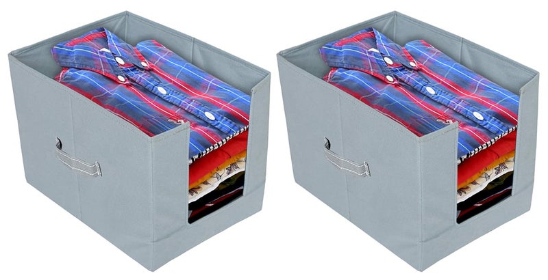 Kuber Industries 2 Pieces Non Woven Shirt StackerShirt Organizer Wardrobe Organizer GreyKUBMART2869 - Image 1