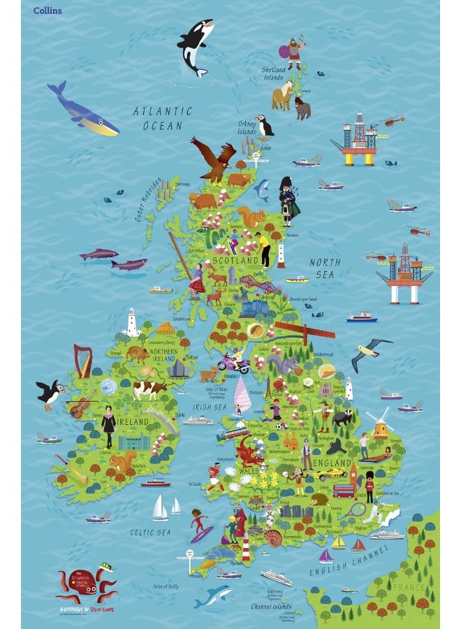 Collins Children’s Wall Map of the United Kingdom and Ireland - Image 1