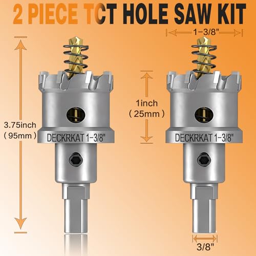 DECKRKAT 2-Pack 1-3/8" TCT Hole Saws for Hard Metal, Heavy Duty 35mm Tungsten Carbide Tipped Hole Cutters Set with Spring-Loaded Pilot Drill Bits for Stainless Steel, Metal, Iron, and Plastic - Image 2