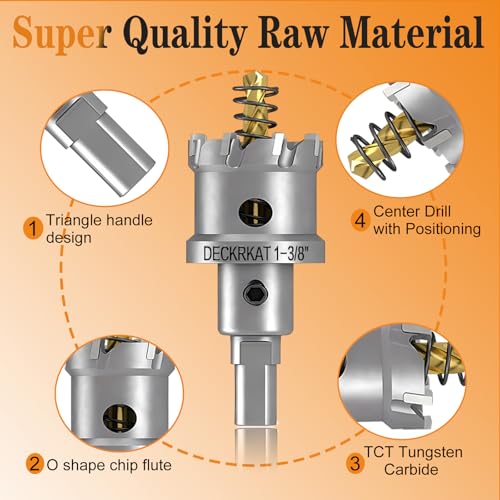 DECKRKAT 2-Pack 1-3/8" TCT Hole Saws for Hard Metal, Heavy Duty 35mm Tungsten Carbide Tipped Hole Cutters Set with Spring-Loaded Pilot Drill Bits for Stainless Steel, Metal, Iron, and Plastic - Image 4