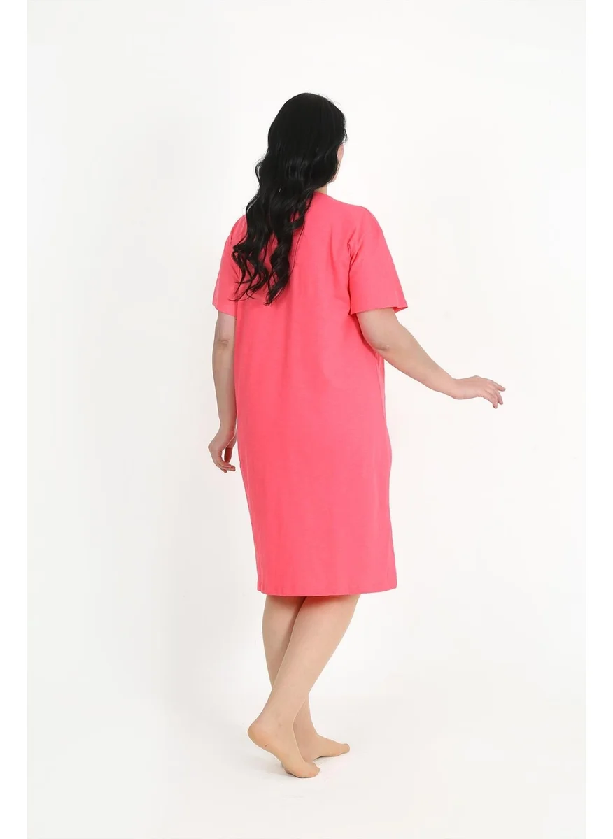 اكبينيز Women's Plus Size Short Sleeve Fuchsia Nightgown 12502