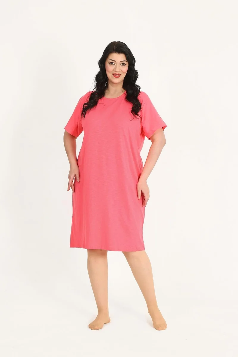 اكبينيز Women's Plus Size Short Sleeve Fuchsia Nightgown 12502
