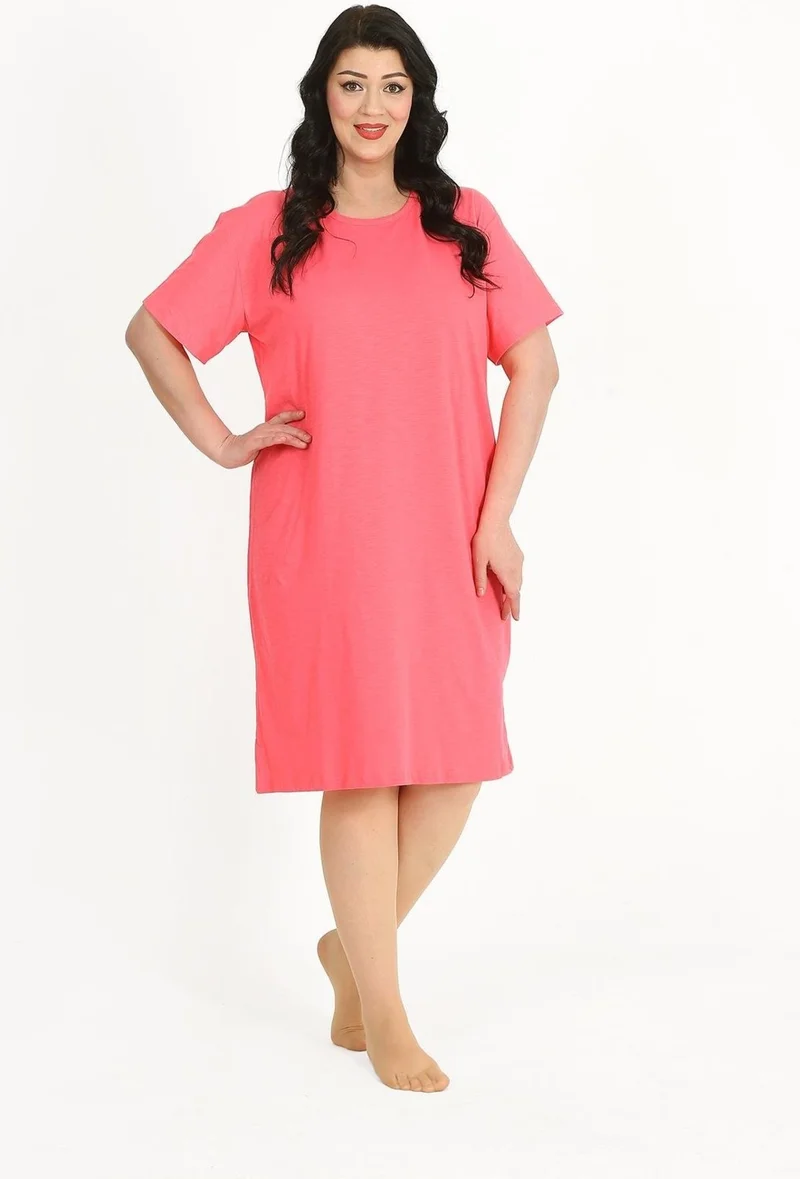 اكبينيز Women's Plus Size Short Sleeve Fuchsia Nightgown 12502
