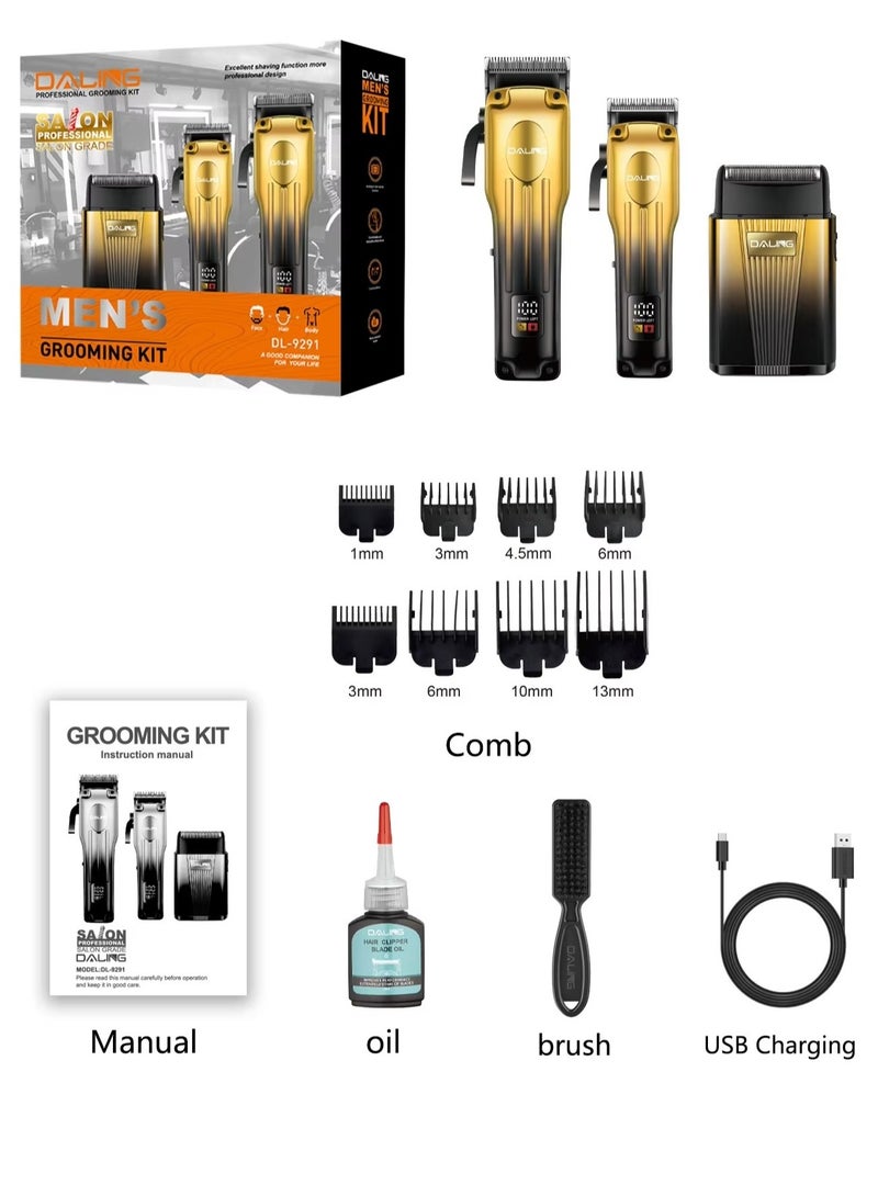Daling 3-in-1 Rechargeable Electric Grooming Kit with Shaver, Hair Clipper and Nose Trimmer, LED Battery Display, USB Charging, Multi-Use Personal Care for Home and Travel - Image 1