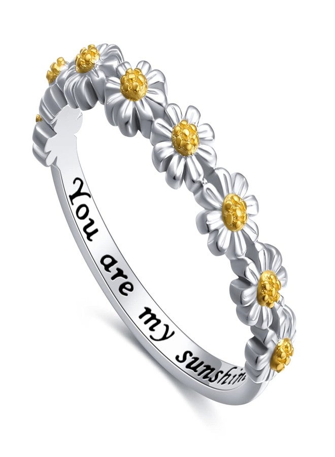 Ladytree Sterling Silver You Are My Sunshine Daisy Ring for Women Mom Daughter Mothers Day Flower Jewelry Size 8 - Image 1