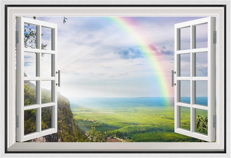 NWT Framed Canvas Print of Rainbow Over Valley - Image 1