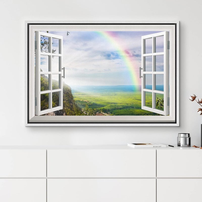 NWT Framed Canvas Print of Rainbow Over Valley - Image 3
