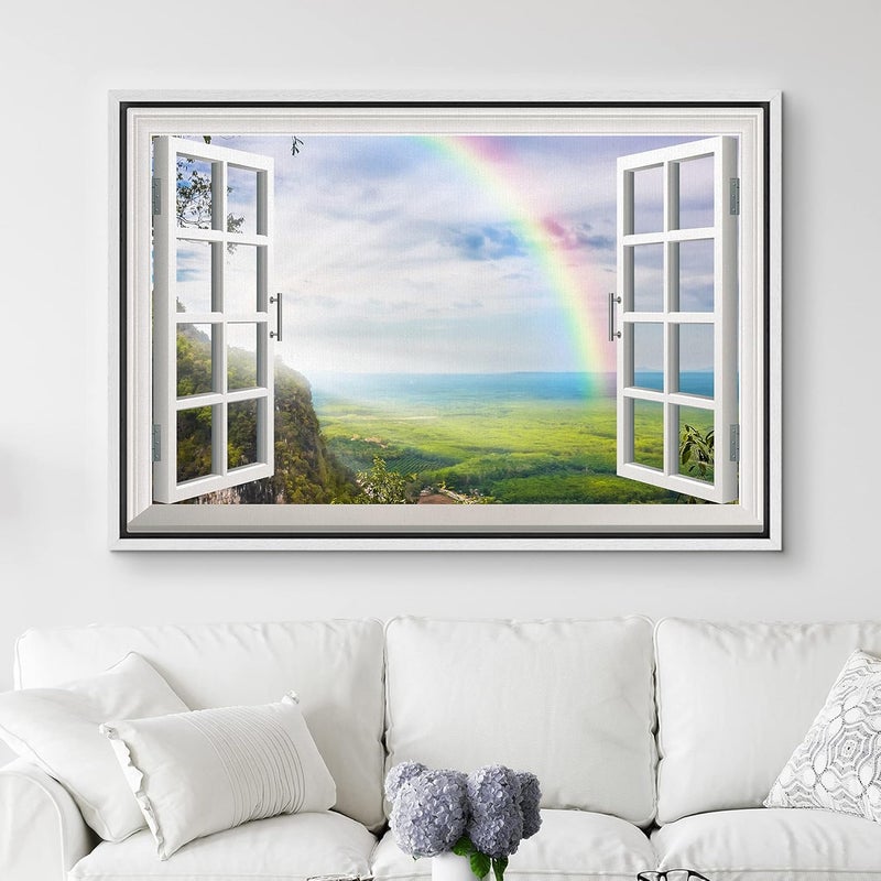 NWT Framed Canvas Print of Rainbow Over Valley - Image 2