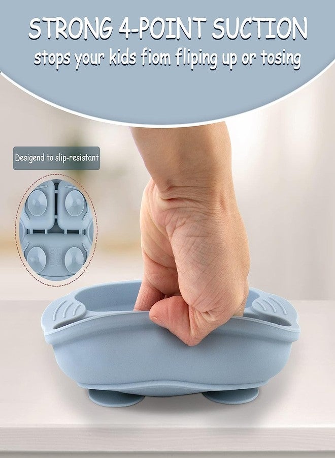 PLENARO Suction Plate for Toddler,Silicone Baby Weaning Set,Non Slip Divided Plates for Baby,Kids Self Feeding,Fit Most High Chair (Baby Dish-A, Blue) - Image 3
