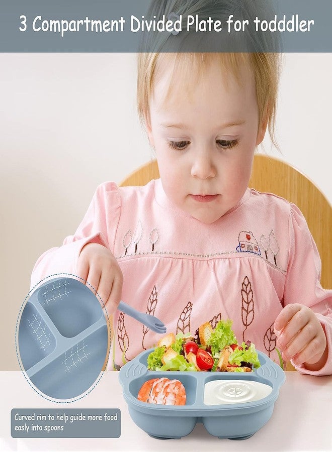 PLENARO Suction Plate for Toddler,Silicone Baby Weaning Set,Non Slip Divided Plates for Baby,Kids Self Feeding,Fit Most High Chair (Baby Dish-A, Blue) - Image 2
