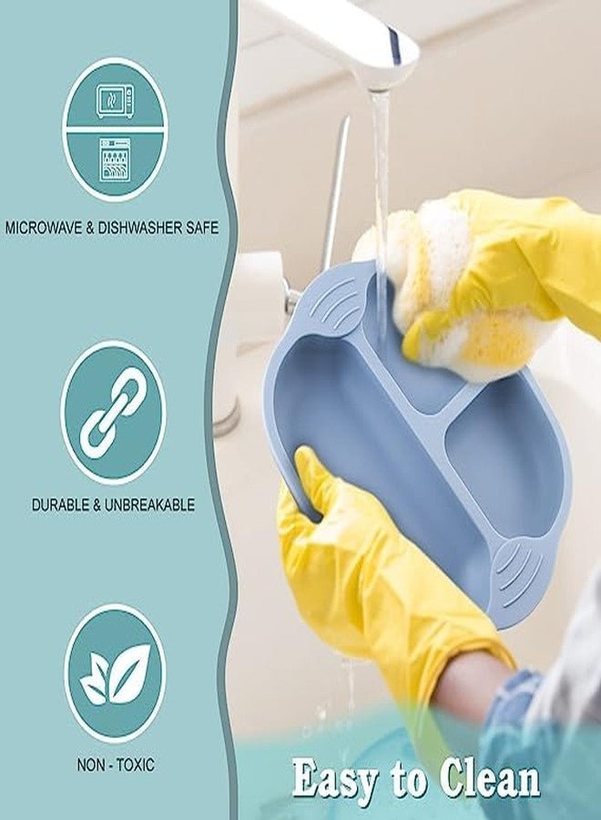 PLENARO Suction Plate for Toddler,Silicone Baby Weaning Set,Non Slip Divided Plates for Baby,Kids Self Feeding,Fit Most High Chair (Baby Dish-A, Blue) - Image 4