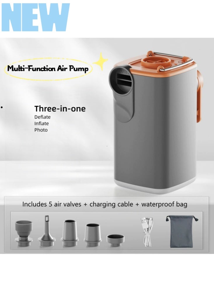 3-in-1 Mini Electric Air Pump:1300mAh Rechargeable Portable Pump with Camping Light | Quick Inflate/Deflate for Air Mattress, Pool Floats, Inflatable Beds, Vacuum Bags and Beach Toys - Image 1