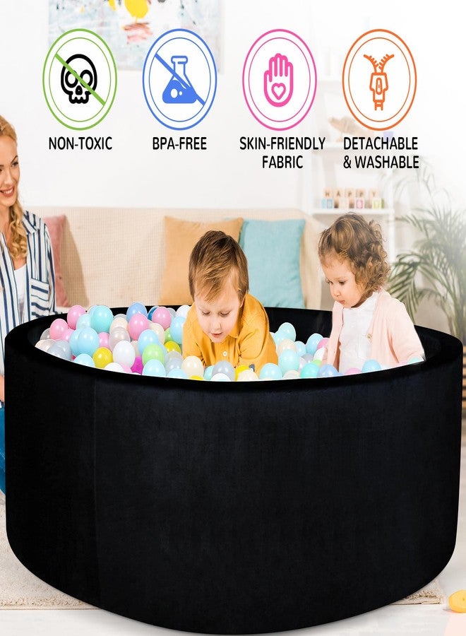 CALEPTONG Foam Ball Pit for Toddlers - CALEPTONG 47.2"x 13.8" Extra Large Round Baby Ball Pit with NO Balls, Soft Coral Fleece Baby Playpen Ball Pool, Ideal Gift for Kids Infants Indoor Outdoor Game - Black - Image 2