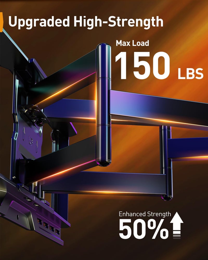Perlegear AuraFrameâ„¢ Pre-Assembled TV Wall Mount with LED Light for 42â€³â€“90â€³ TVs up to 150 lbs, Full Motion Wall Mount, Tilt, Swivel & Extension, TV Backlights with Music Sync, Max VESA 600 x 400mm - Image 5
