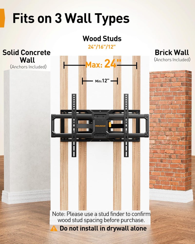Perlegear AuraFrameâ„¢ Pre-Assembled TV Wall Mount with LED Light for 42â€³â€“90â€³ TVs up to 150 lbs, Full Motion Wall Mount, Tilt, Swivel & Extension, TV Backlights with Music Sync, Max VESA 600 x 400mm - Image 3