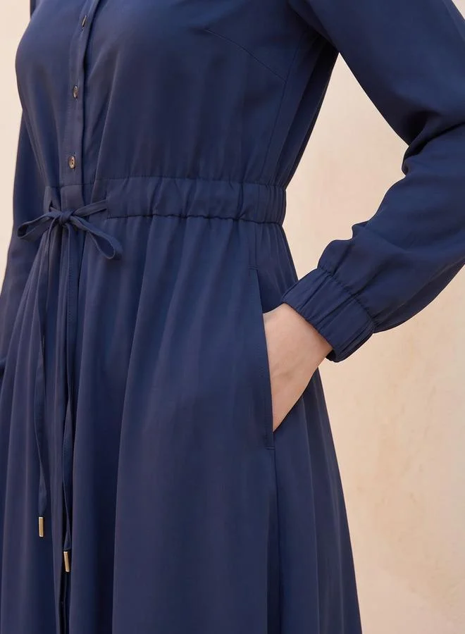Iconic Iconic Midi Shirt Dress with Drawstring Waist