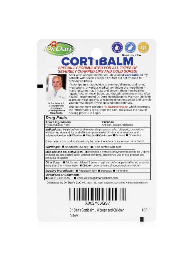 Dr. Dans Dr Dans Cortibalm Healing Lip Balm for Severely Chapped Lips with Hydrocortisone Moisturizing Balm Pack Treatment for Men Women Moisturizer for Very Dry Cracked Lips Hypoallergenic 2 pack - Image 4