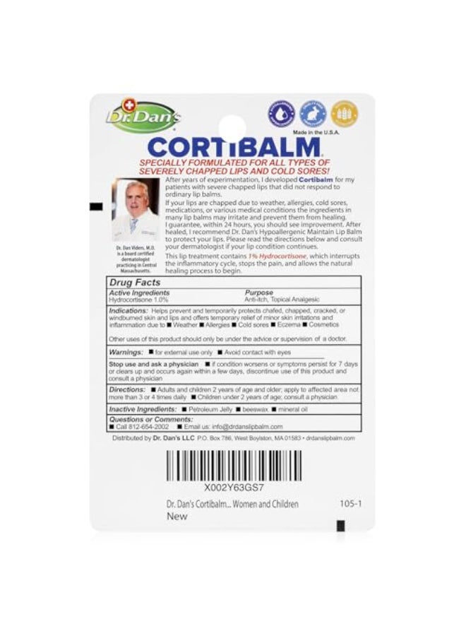 Dr. Dans Dr Dans Cortibalm Healing Lip Balm for Severely Chapped Lips with Hydrocortisone Moisturizing Balm Pack Treatment for Men Women Moisturizer for Very Dry Cracked Lips Hypoallergenic 2 pack - Image 3