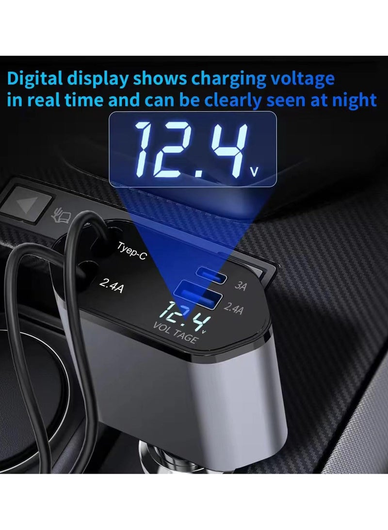Retractable Car Charger, 4 in 1 Fast Car Phone Charger 120W with Cord 2.6ft, Retractable Cable and 2 USB Ports Car Charger Adapter for iPhone 15 14 13 12 Pro Max, Galaxy S23 - Image 4