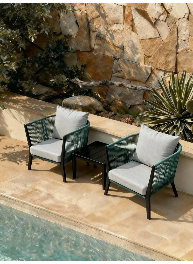 Broyhome Outdoor Rope Set with Cushions - 2 Seater, Table & Chair Balcony Seating,Weather-Resistant Patio Furniture Set for Balcony, Poolside & Garden Relaxation​ - Image 3