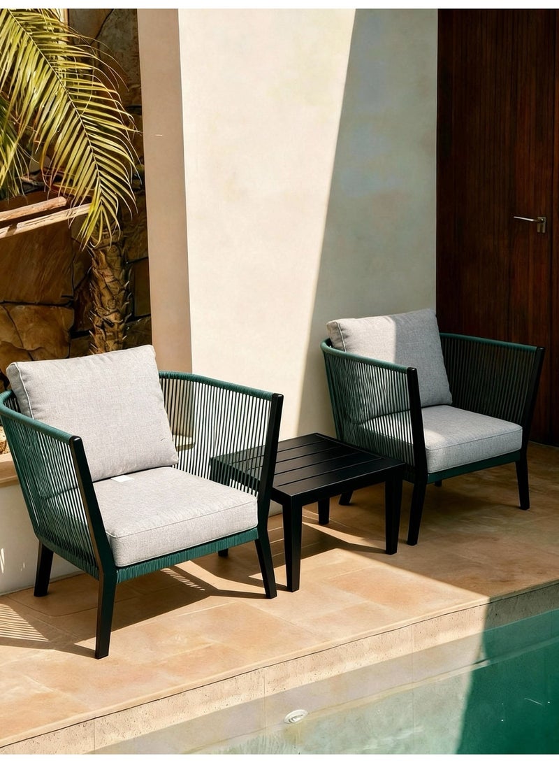 Broyhome Outdoor Rope Set with Cushions - 2 Seater, Table & Chair Balcony Seating,Weather-Resistant Patio Furniture Set for Balcony, Poolside & Garden Relaxation​ - Image 1