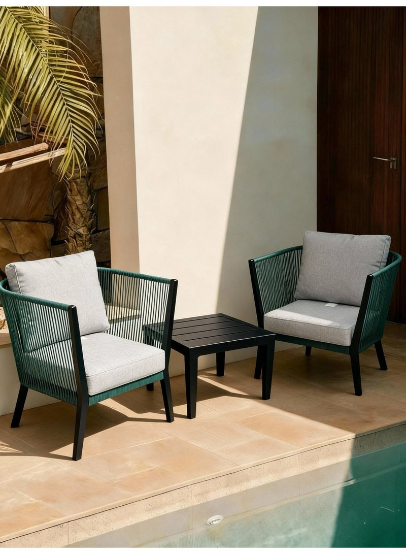 Broyhome Outdoor Rope Set with Cushions - 2 Seater, Table & Chair Balcony Seating,Weather-Resistant Patio Furniture Set for Balcony, Poolside & Garden Relaxation​ - Image 2