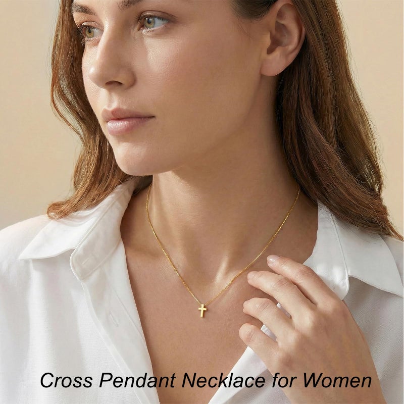 Poxtex Easter Basket Stuffers Gold Cross Necklace for Women Teen Girls Dainty Cute 14K Gold Plated Small Cross Pendant Trendy Jewelry Non Tarnish Waterproof Simple Necklace Religious Christian Baptism Jesus Faith Gifts - Image 2