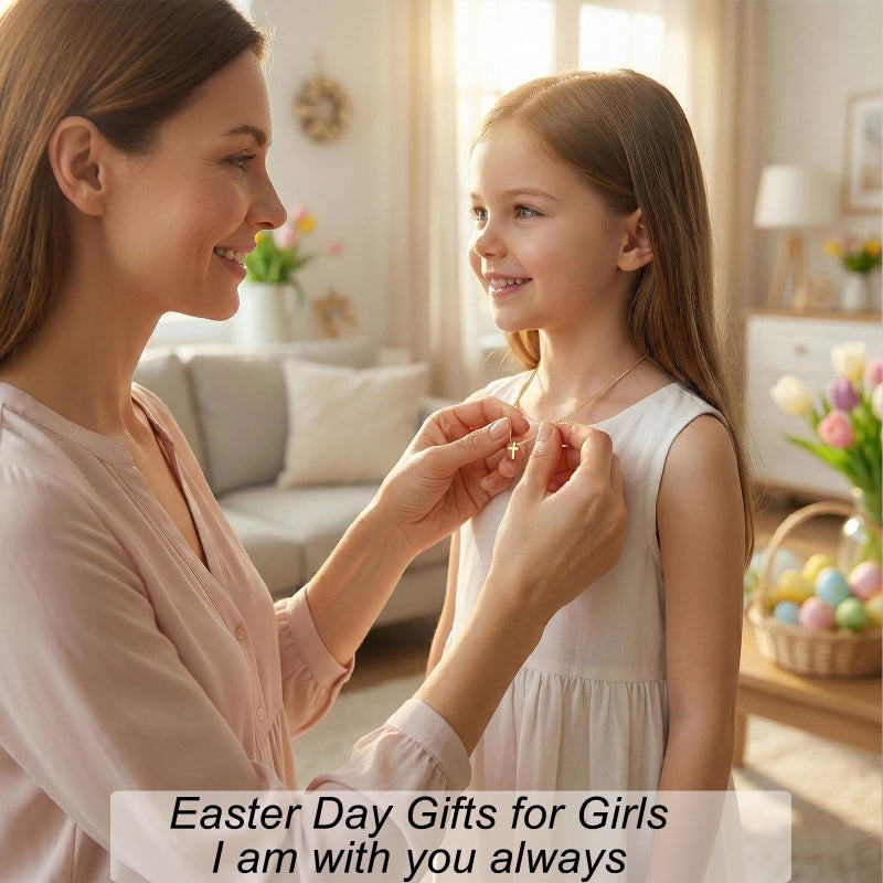 Poxtex Easter Basket Stuffers Gold Cross Necklace for Women Teen Girls Dainty Cute 14K Gold Plated Small Cross Pendant Trendy Jewelry Non Tarnish Waterproof Simple Necklace Religious Christian Baptism Jesus Faith Gifts - Image 4