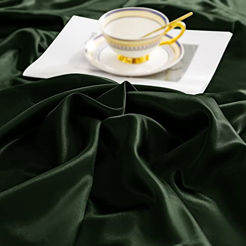 NSGZ 3 Pieces Satin Sheets Twin XL, Silky Satin Sheet Sets with 1 Fitted Sheet, 1 Flat Sheet and 1 Pillowcases, Cooling Bed Sheet, Extra Soft Satin Fitted Sheet, Dark Green - Image 3