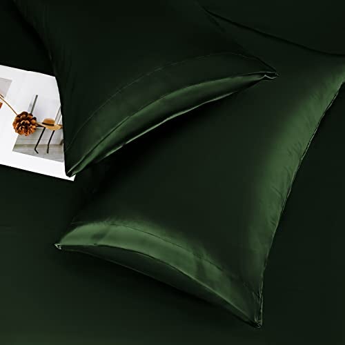 NSGZ 3 Pieces Satin Sheets Twin XL, Silky Satin Sheet Sets with 1 Fitted Sheet, 1 Flat Sheet and 1 Pillowcases, Cooling Bed Sheet, Extra Soft Satin Fitted Sheet, Dark Green - Image 4