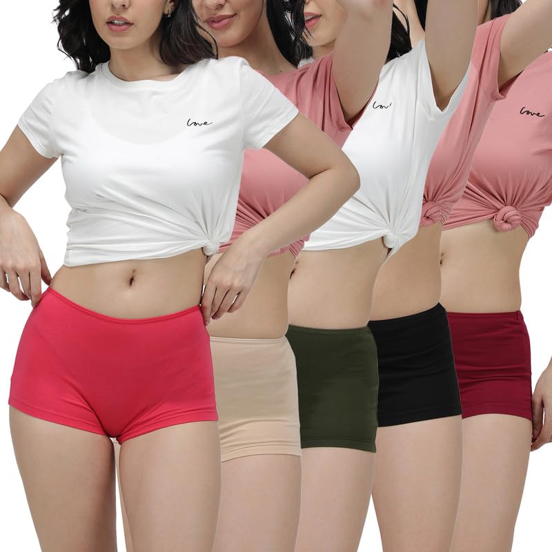 Amul Comfy Pack of 5 Multicolor Boy Shorts for Women. - Image 1