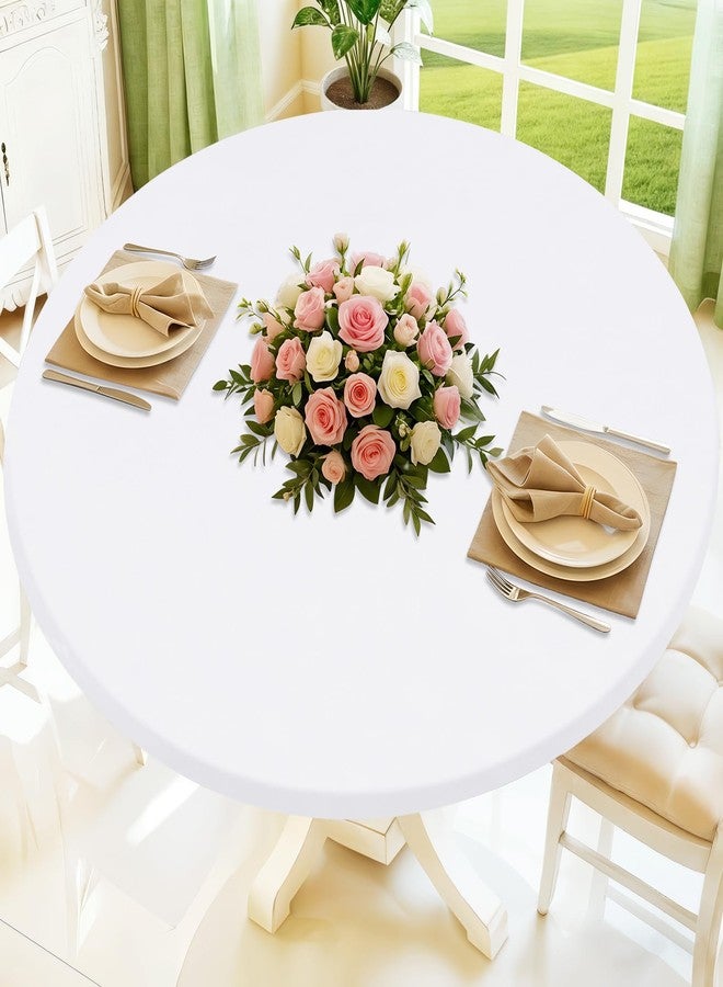 Moosfor Round Spandex Tablecloth, Elastic Fitted Waterproof Tablecloths for 45"-56" Tables, Stretch Washable Picnic Table Cover for Camping, Dining, Indoor and Outdoor, White - Image 1