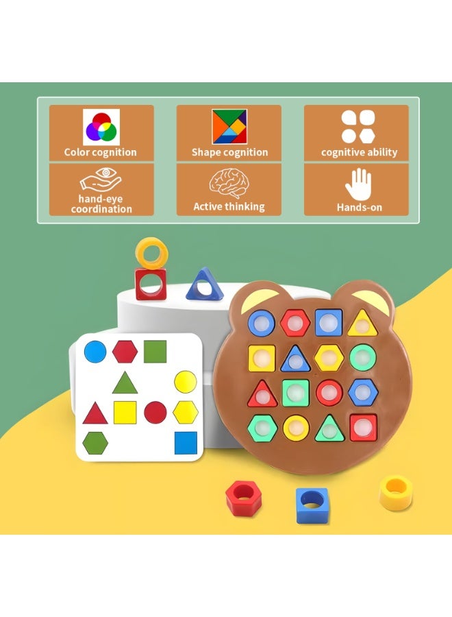 Shape Matching Puzzle Game for Kids – Montessori Color Sorting Toy with Geometric Blocks  Pattern Cards, Educational Preschool Learning Board for Toddlers Ages 3-5, Fine Motor Skills Development, No  - Image 3