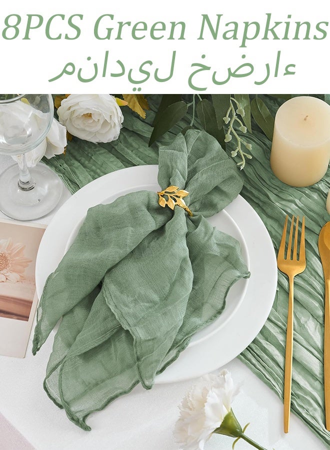 8 Packs Cheesecloth Napkins 20 x 20 Inch Green Boho Gauze Cheese Cloth Napkins Bulk Rustic Dinner Table Decor for Wedding Bridal Baby Shower Party Eid Gatherings Banquets Catering Home Dining Table Decor - Image 1