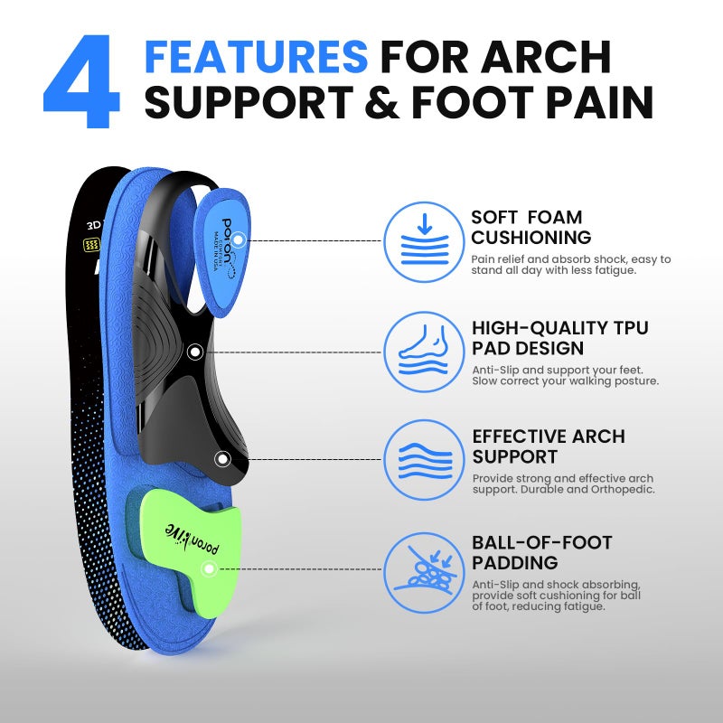 Welnove Work Boot Insoles Plantar Fasciitis - Welnove Heavy Duty Inserts for Pain Fatigue Relief, Standing All Day - High Arch Support Shoe Insoles Orthotic for Flat Feet, Achilles Tendonitis, Men Women (M) - Image 4
