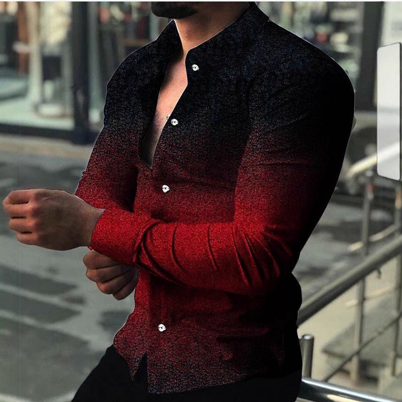 Men's Gradient Print Shirt with Turn-down Collar Long Sleeve - Image 4