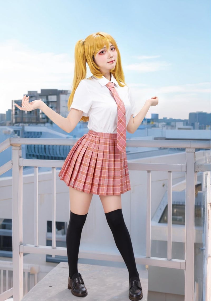 PROCOS US Size Schoolgirl Costume Women Japanese Uniform Outfit with Plaid Bow Tie 5 PCS Pink - Image 2