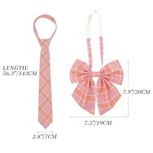 PROCOS US Size Schoolgirl Costume Women Japanese Uniform Outfit with Plaid Bow Tie 5 PCS Pink - Image 5