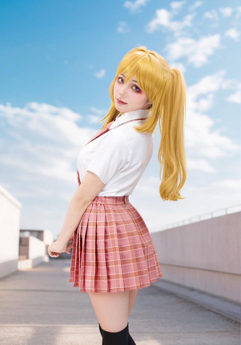PROCOS US Size Schoolgirl Costume Women Japanese Uniform Outfit with Plaid Bow Tie 5 PCS Pink - Image 3