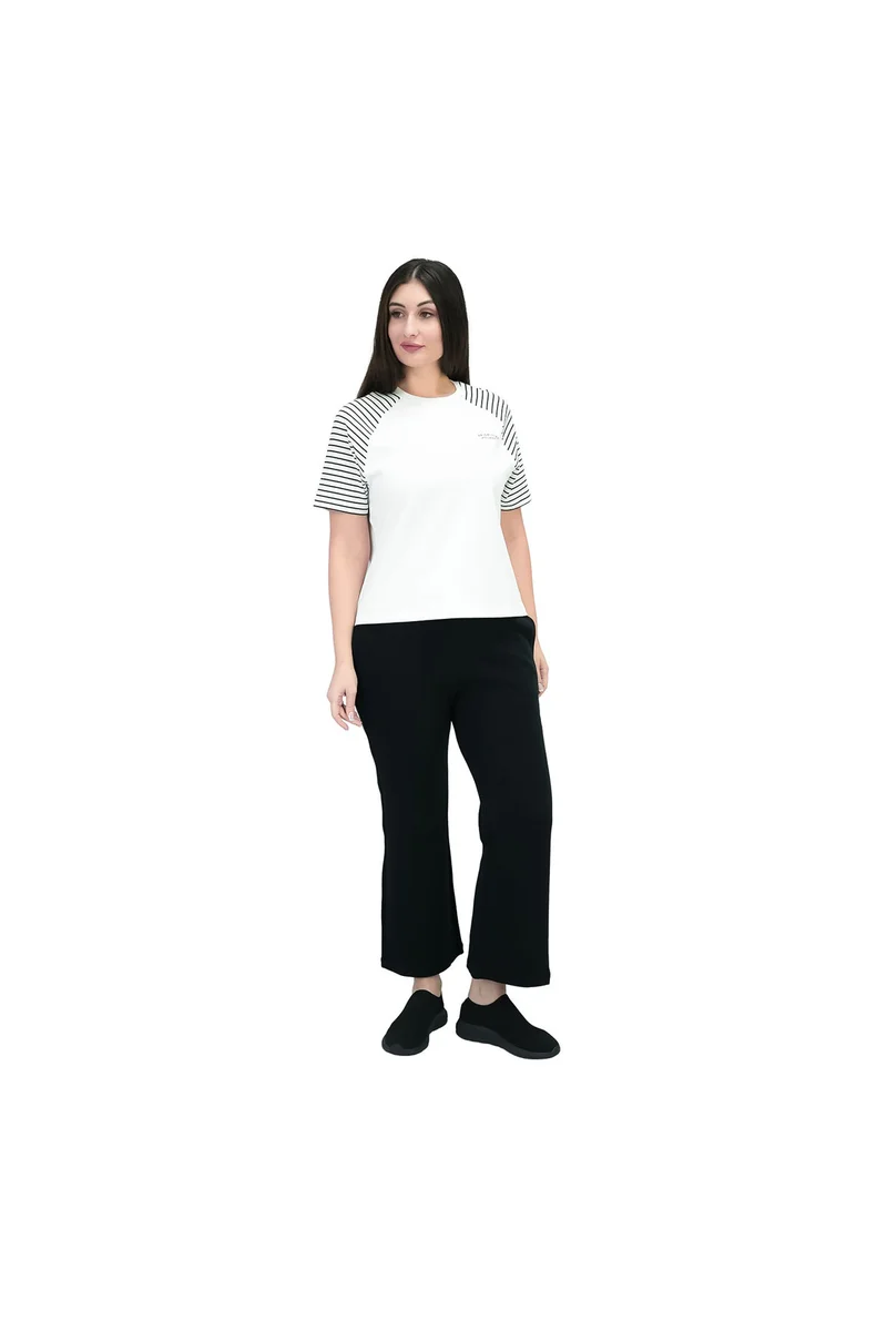GIORDANO Women's White Striped Crewneck Tee