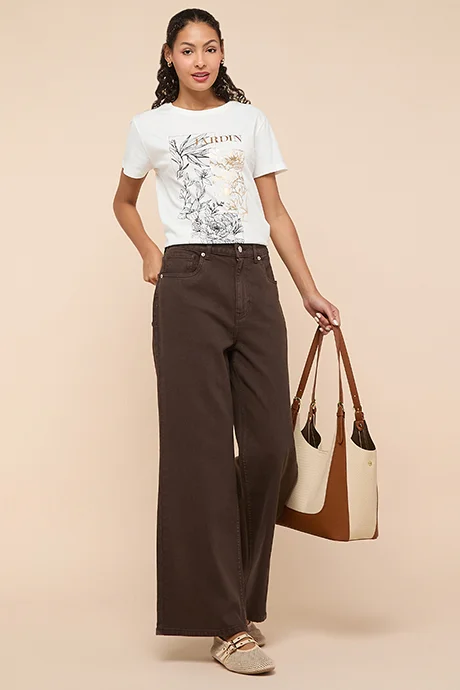 R&B Washed Wide Leg Jeans with Button Closure