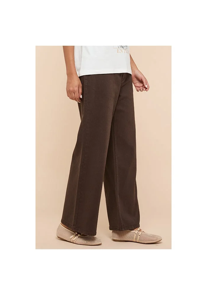 R&b  Washed Wide Leg Jeans with Button Closure for Women | Best Price UAE