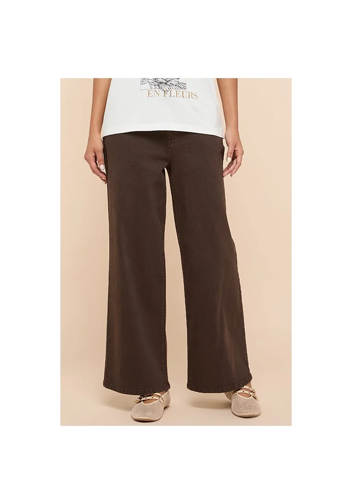 Washed Wide Leg Jeans with Button Closure