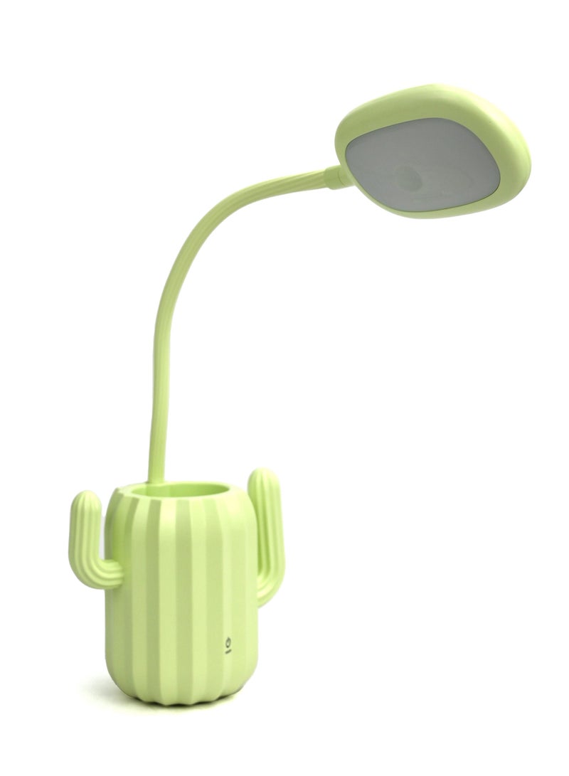 مصباح مكتب صبار مع حامل أقلام، مصباح مكتب على شكل صبار قابل لإعادة الشحن USB مع رقبة قابلة للتعديل، مصباح مكتب صبار LED ضوء ليلي للأطفال، مصباح للقراءة، بجانب السرير، أو ديكور مكتب العمل باللون الأخضر - Image 2