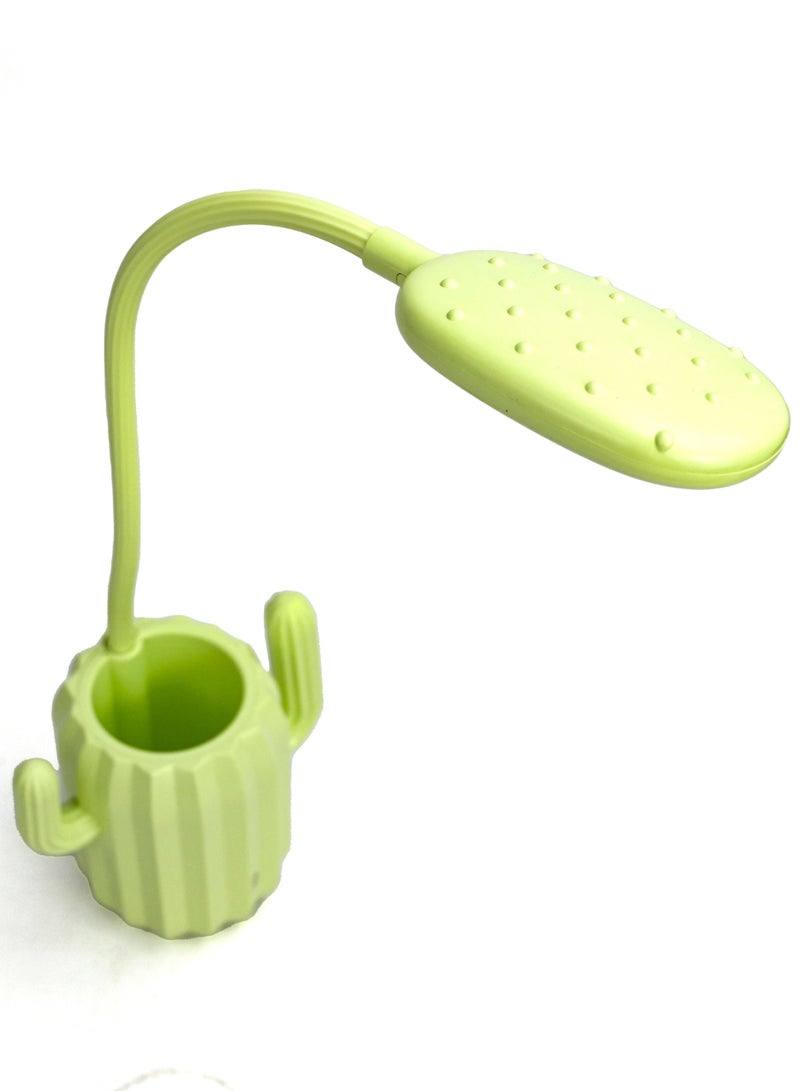 مصباح مكتب صبار مع حامل أقلام، مصباح مكتب على شكل صبار قابل لإعادة الشحن USB مع رقبة قابلة للتعديل، مصباح مكتب صبار LED ضوء ليلي للأطفال، مصباح للقراءة، بجانب السرير، أو ديكور مكتب العمل باللون الأخضر - Image 3