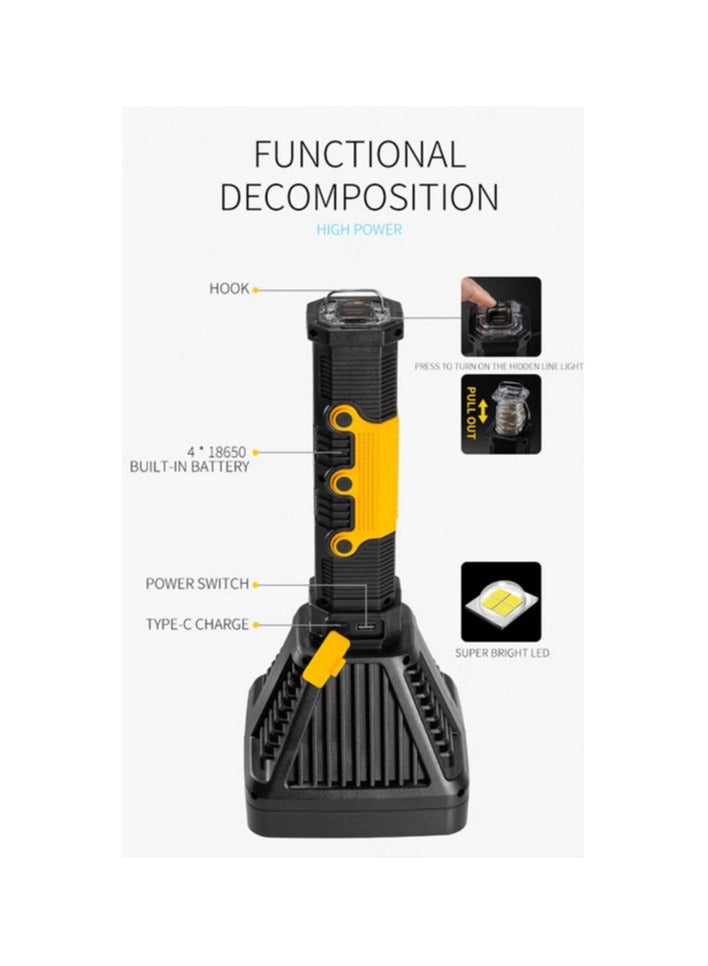 Portable Emergency Hand-Crank Spotlight – USB Rechargeable Outdoor Flashlight with Working Lamp, Searchlight, Power Bank Function, Waterproof Handheld Torch for Camping, Hiking, Car, Home - Image 2